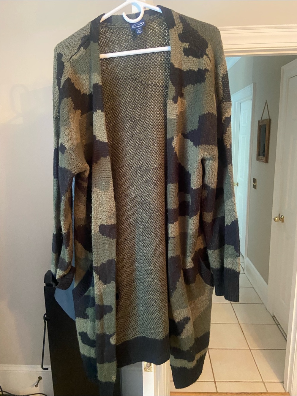 Open-Front Camouflage Cardigan Sweater - Olive/Black